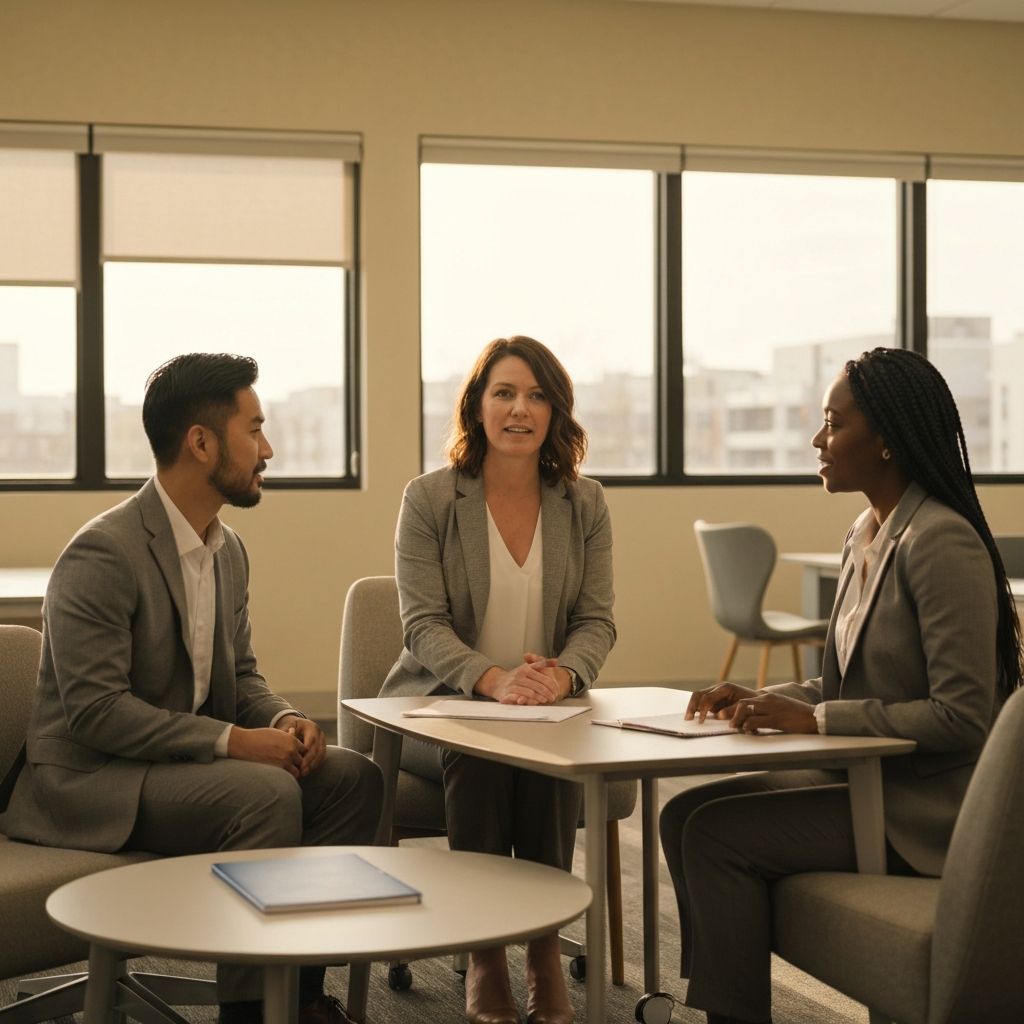 Professional leadership meeting in school boardroom